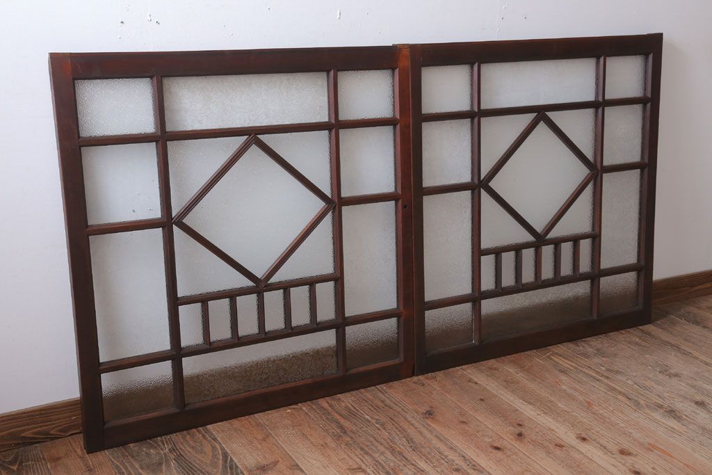 和製アンティーク　レトロモダンなガラス戸2枚セット(窓)