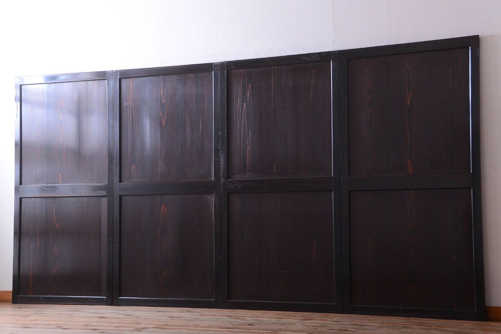 古民具・骨董　明治期　古い木味のアンティーク帯戸4枚セット