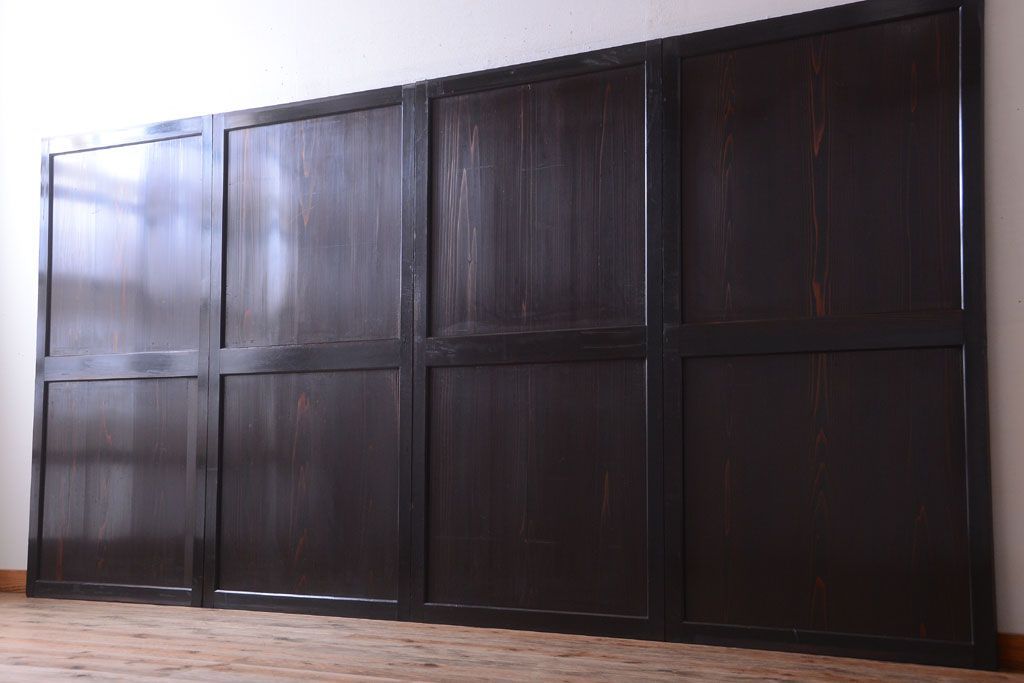 古民具・骨董　明治期　古い木味のアンティーク帯戸4枚セット