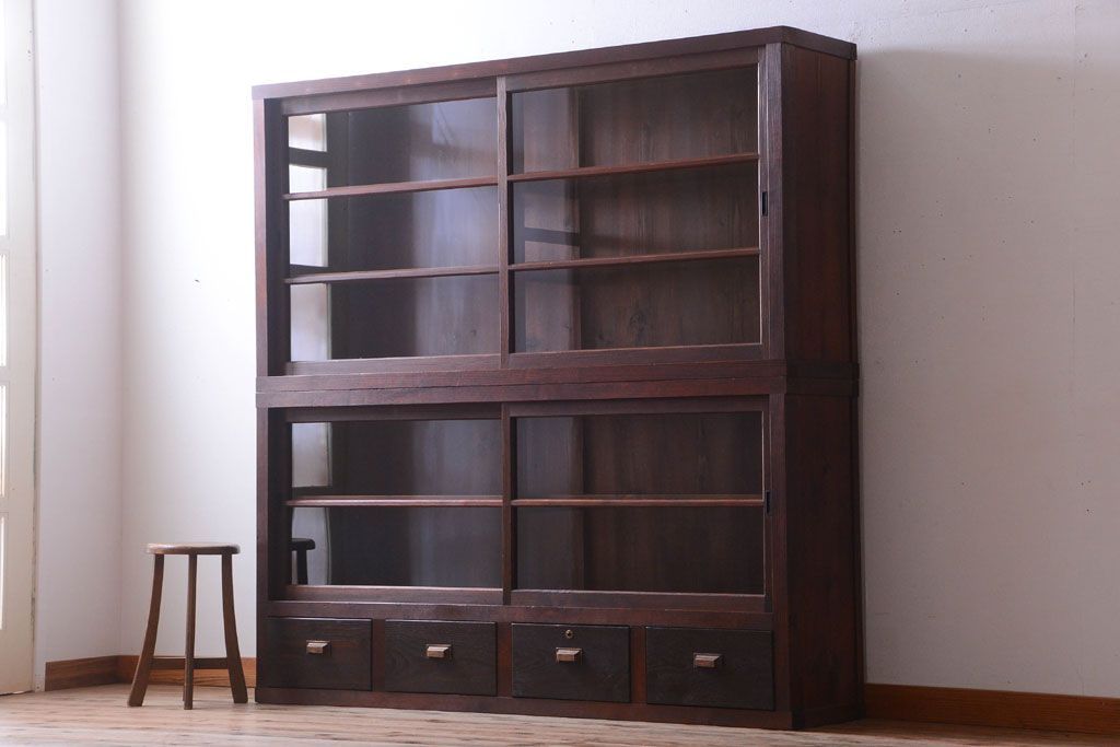 アンティーク家具　和製アンティークの二段重ね収納棚(2)