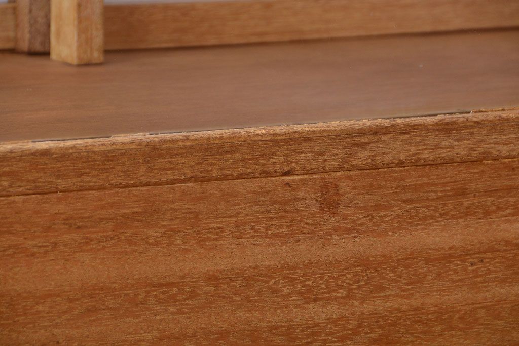 レトロ家具　昭和レトロ　古い木製のシンプルなアンティークガラスケース(ショーケース)(3)