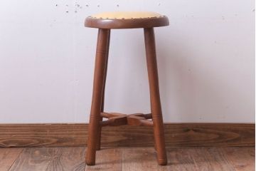 レトロ家具　アンティーク　本革座面のレトロなスツール