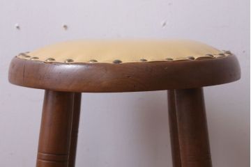 レトロ家具　アンティーク　本革座面のレトロなスツール