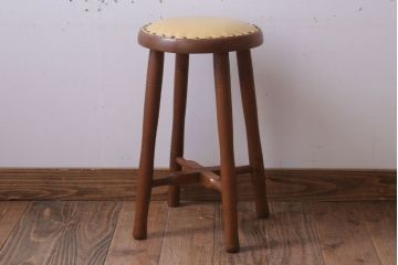 レトロ家具　アンティーク　本革座面のレトロなスツール