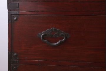 アンティーク家具　古民具・骨董　明治〜大正期　前面栗材!二段重ねのアンティーク米沢箪笥(2)