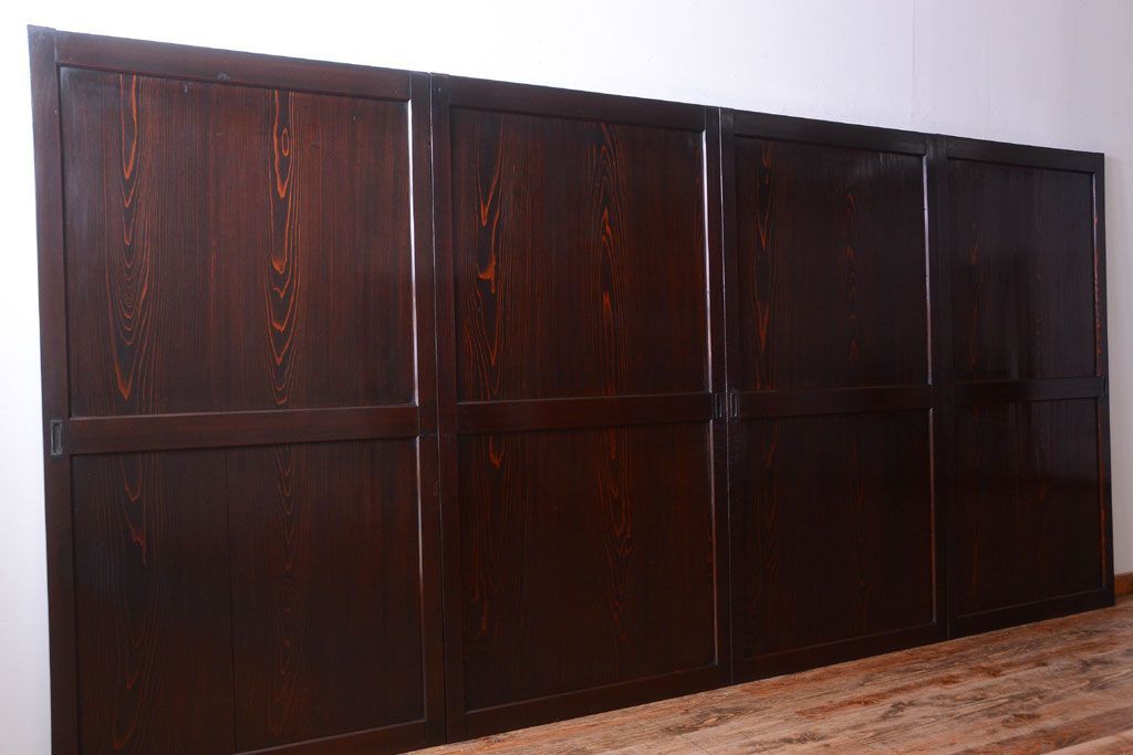 古民具・骨董　明治期　古い木味のアンティーク帯戸4枚セット(3)