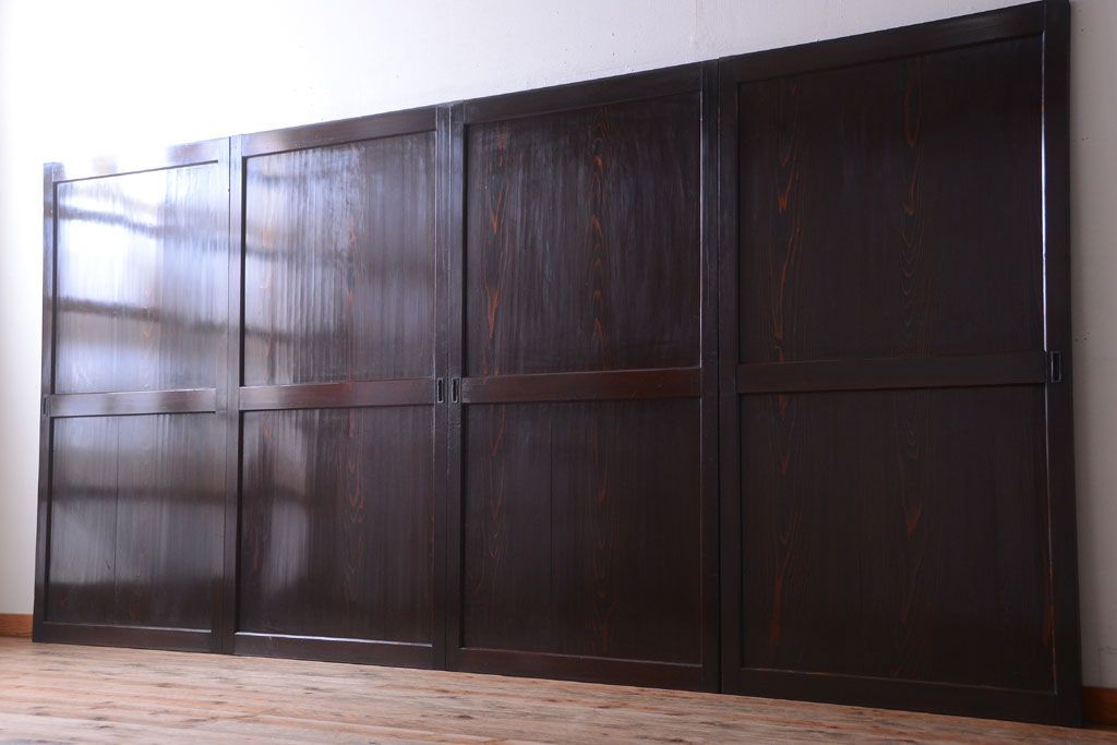 古民具・骨董　明治期　古い木味のアンティーク帯戸4枚セット(3)