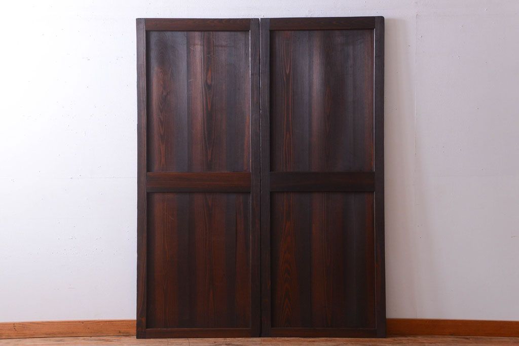 古民具・骨董　古い木味のアンティーク帯戸2枚セット(3)