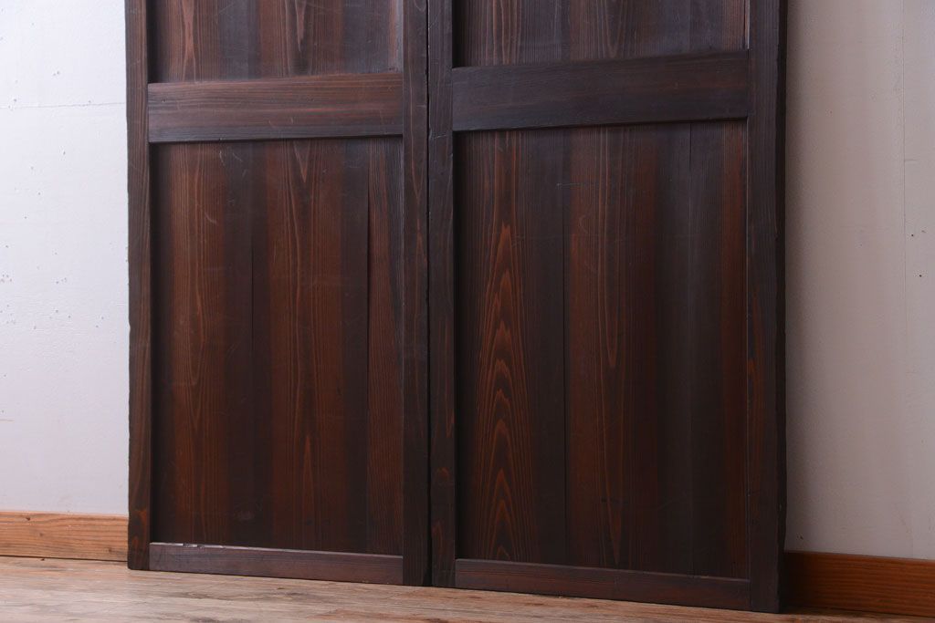 古民具・骨董　古い木味のアンティーク帯戸2枚セット(3)