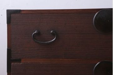 アンティーク家具　和製アンティーク　上手物　シンプルな丸金具の総桐箪笥ローボード(衣装箪笥・時代箪笥、桐たんす)(1)