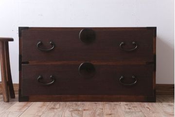 アンティーク家具　和製アンティーク　上手物　シンプルな丸金具の総桐箪笥ローボード(衣装箪笥・時代箪笥、桐たんす)(2)