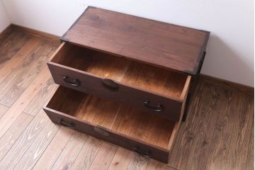 アンティーク家具　和製アンティーク　上手物　シンプルな丸金具の総桐箪笥ローボード(衣装箪笥・時代箪笥、桐たんす)(2)