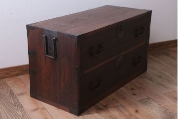 アンティーク家具　和製アンティーク　上手物　シンプルな丸金具の総桐箪笥ローボード(衣装箪笥・時代箪笥、桐たんす)(2)