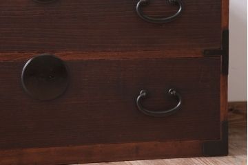 アンティーク家具　和製アンティーク　上手物　シンプルな丸金具の総桐箪笥ローボード(衣装箪笥・時代箪笥、桐たんす)(2)