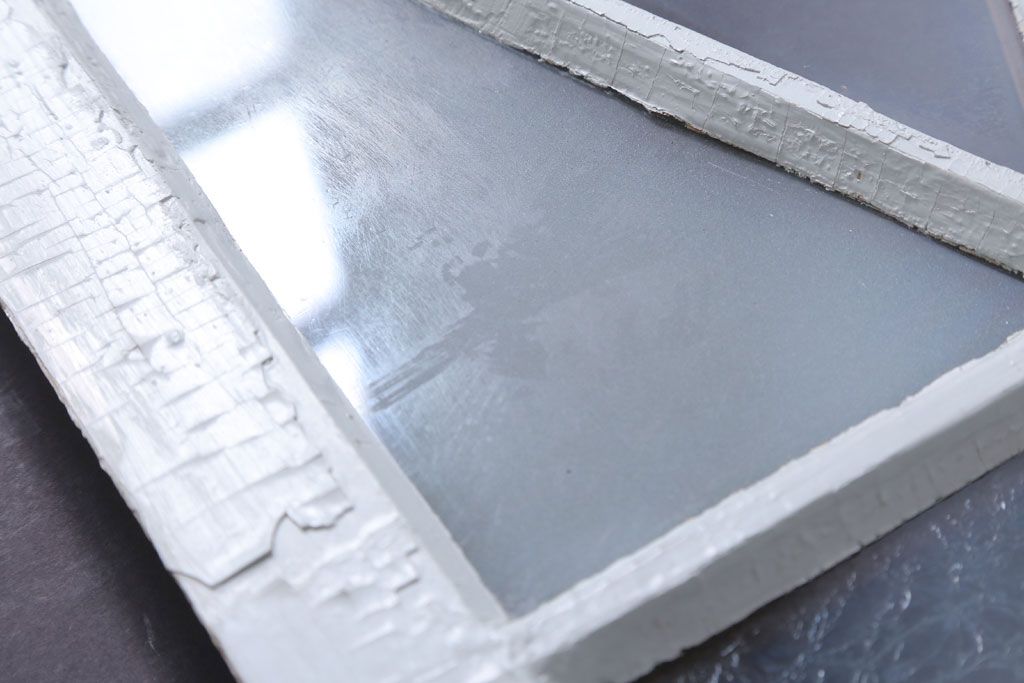 アンティーク　すり・結霜ガラス入り!ペイント明り取り