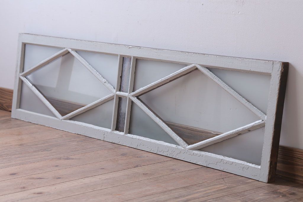 アンティーク　すり・結霜ガラス入り!ペイント明り取り