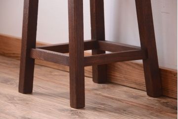 レトロ家具　アンティーク　古い木のレトロなクッション座面角スツール(2)