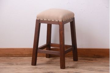 レトロ家具　アンティーク　古い木のレトロなクッション座面角スツール(2)