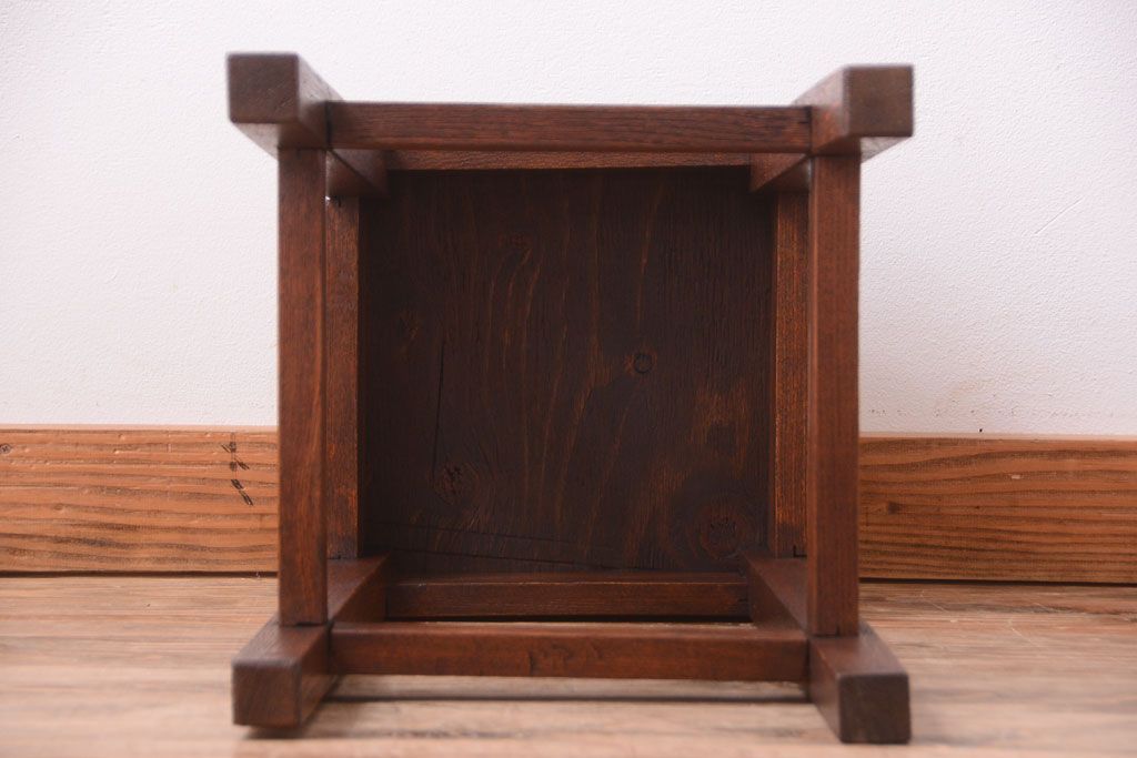 レトロ家具　アンティーク　古い木のレトロなクッション座面角スツール(2)