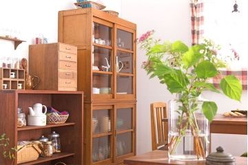 アンティーク家具　和製アンティーク　モールガラス入り!古い重ね収納棚