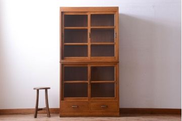 アンティーク家具　和製アンティーク　モールガラス入り!古い重ね収納棚