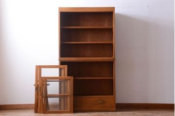 アンティーク家具　和製アンティーク　モールガラス入り!古い重ね収納棚