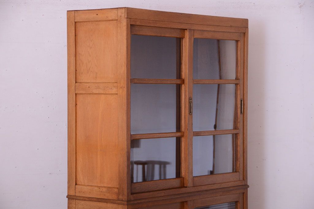 アンティーク家具　和製アンティーク　モールガラス入り!古い重ね収納棚