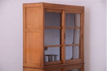 アンティーク家具　和製アンティーク　モールガラス入り!古い重ね収納棚