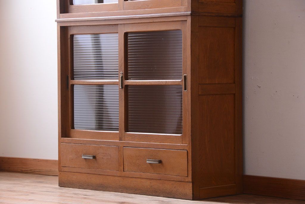 アンティーク家具　和製アンティーク　モールガラス入り!古い重ね収納棚