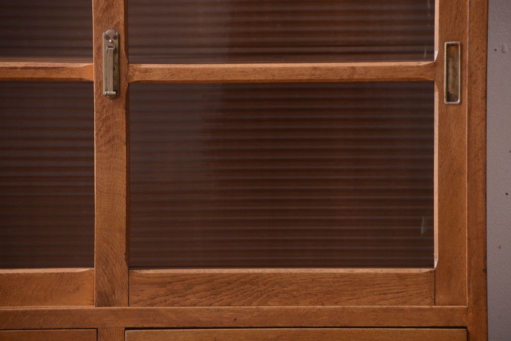 アンティーク家具　和製アンティーク　モールガラス入り!古い重ね収納棚