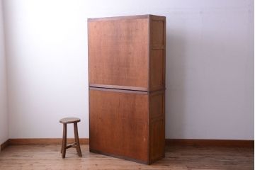 アンティーク家具　和製アンティーク　モールガラス入り!古い重ね収納棚