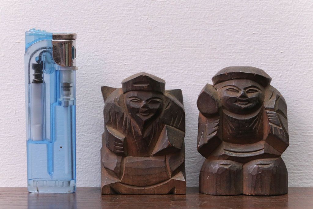 アンティーク雑貨　古民具・骨董　明治〜大正 木彫りの大黒様と恵比寿様の置き物(1)
