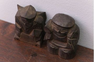 アンティーク雑貨　古民具・骨董　明治〜大正 木彫りの大黒様と恵比寿様の置き物(1)