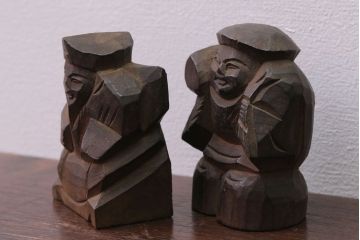 アンティーク雑貨　古民具・骨董　明治〜大正 木彫りの大黒様と恵比寿様の置き物(1)