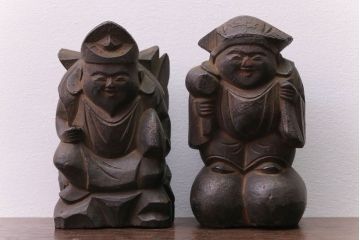 アンティーク雑貨　古民具・骨董　明治〜大正 木彫りの大黒様と恵比寿様の置き物(2)