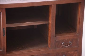 アンティーク家具　古民具・骨董　前面欅玉杢材!脚付き収納棚(キャビネット)