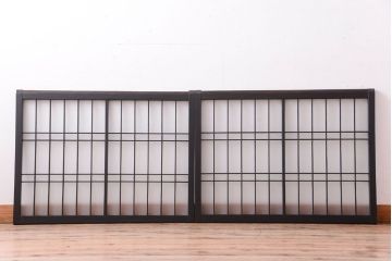 和モダンスタイル　すりガラス入り!小さなブラックペイント格子戸2枚セット(窓)