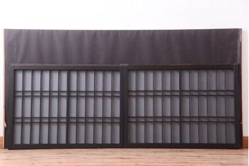 和モダンスタイル　すりガラス入り!小さなブラックペイント格子戸2枚セット(窓)