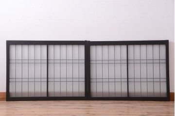 和モダンスタイル　すりガラス入り!小さなブラックペイント格子戸2枚セット(窓)