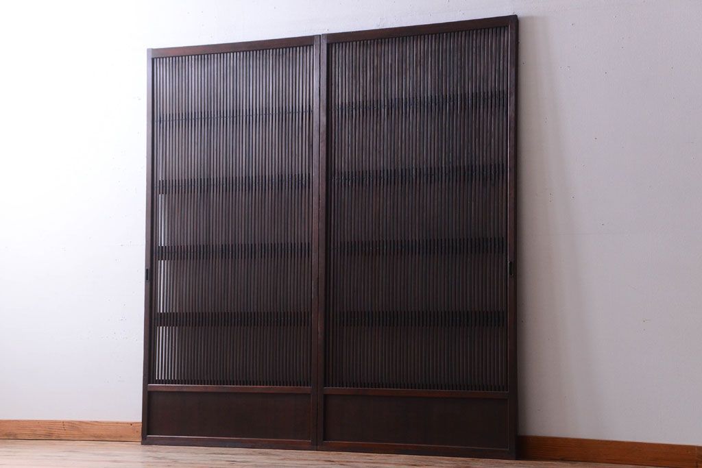 和製アンティーク　裏ガラス入り!古い木の格子戸2枚セット