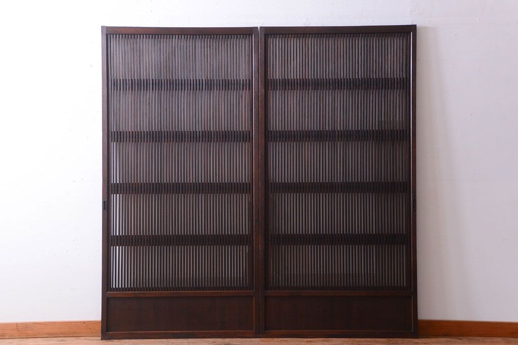 和製アンティーク　裏ガラス入り!古い木の格子戸2枚セット