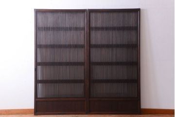 和製アンティーク　裏ガラス入り!古い木の格子戸2枚セット