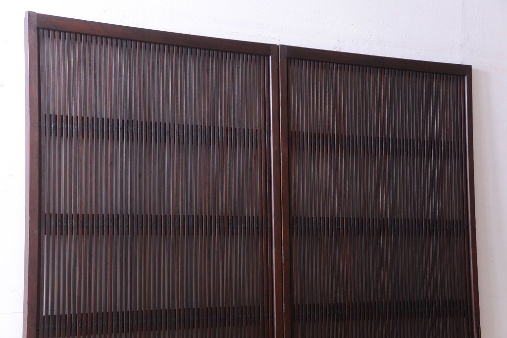 和製アンティーク　裏ガラス入り!古い木の格子戸2枚セット