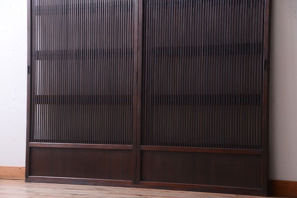 和製アンティーク　裏ガラス入り!古い木の格子戸2枚セット