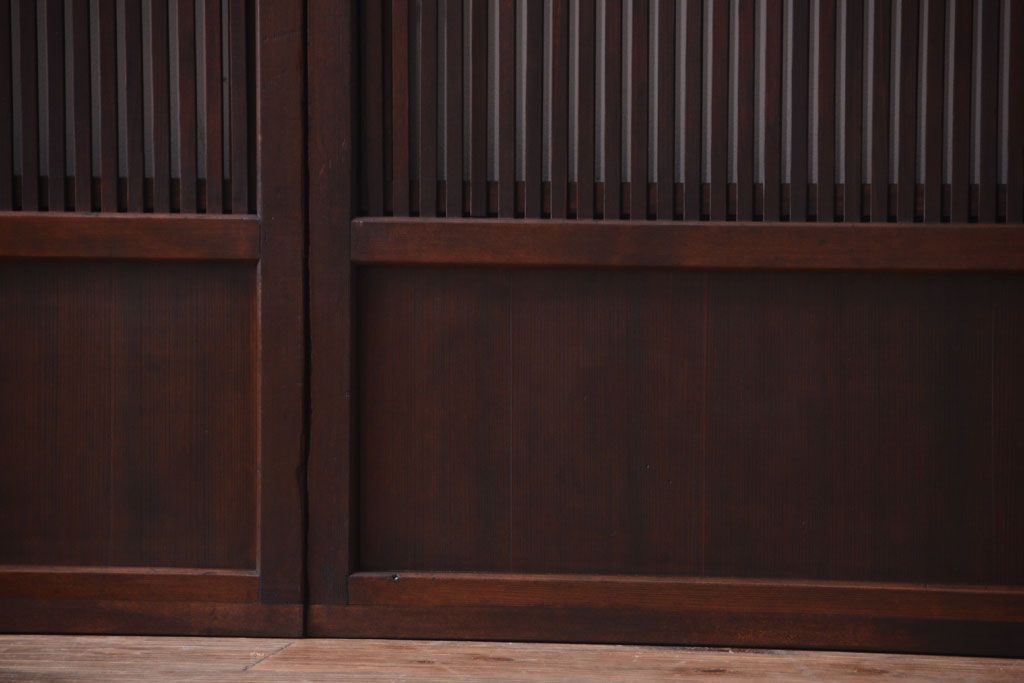 和製アンティーク　裏ガラス入り!古い木の格子戸2枚セット