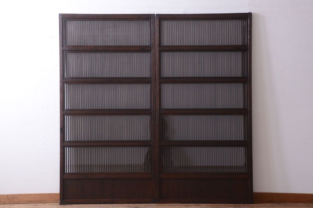 和製アンティーク　裏ガラス入り!古い木の格子戸2枚セット