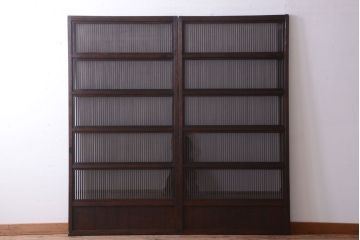 和製アンティーク　裏ガラス入り!古い木の格子戸2枚セット