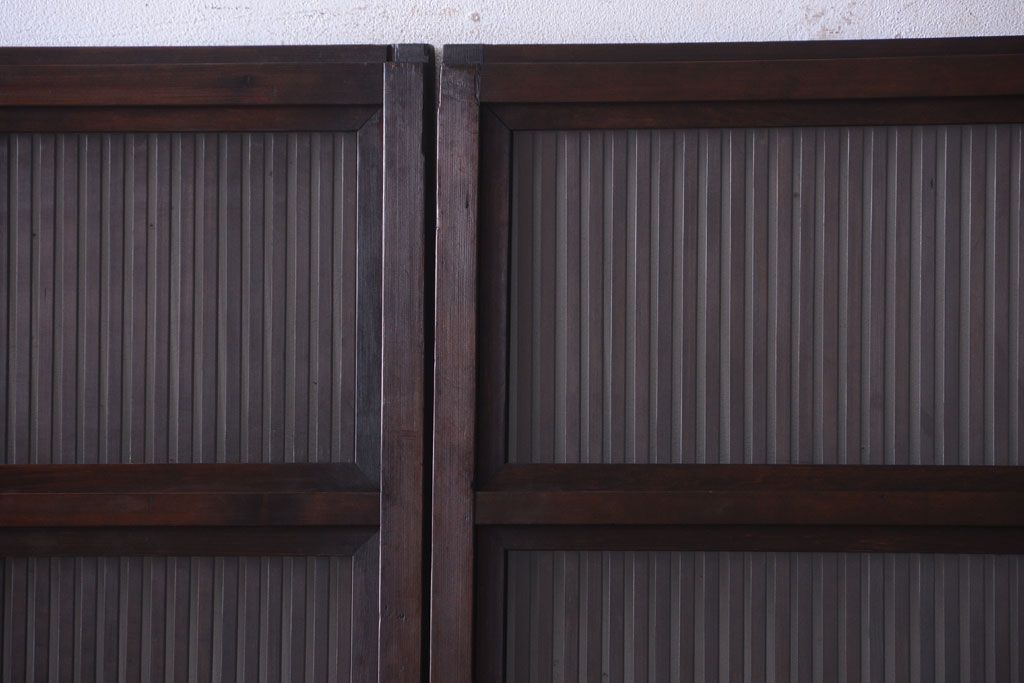 和製アンティーク　裏ガラス入り!古い木の格子戸2枚セット