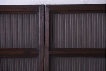 和製アンティーク　裏ガラス入り!古い木の格子戸2枚セット