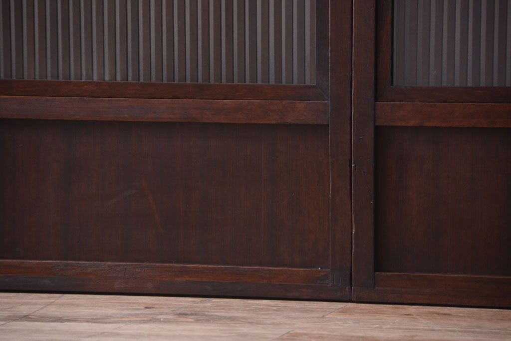 和製アンティーク　裏ガラス入り!古い木の格子戸2枚セット